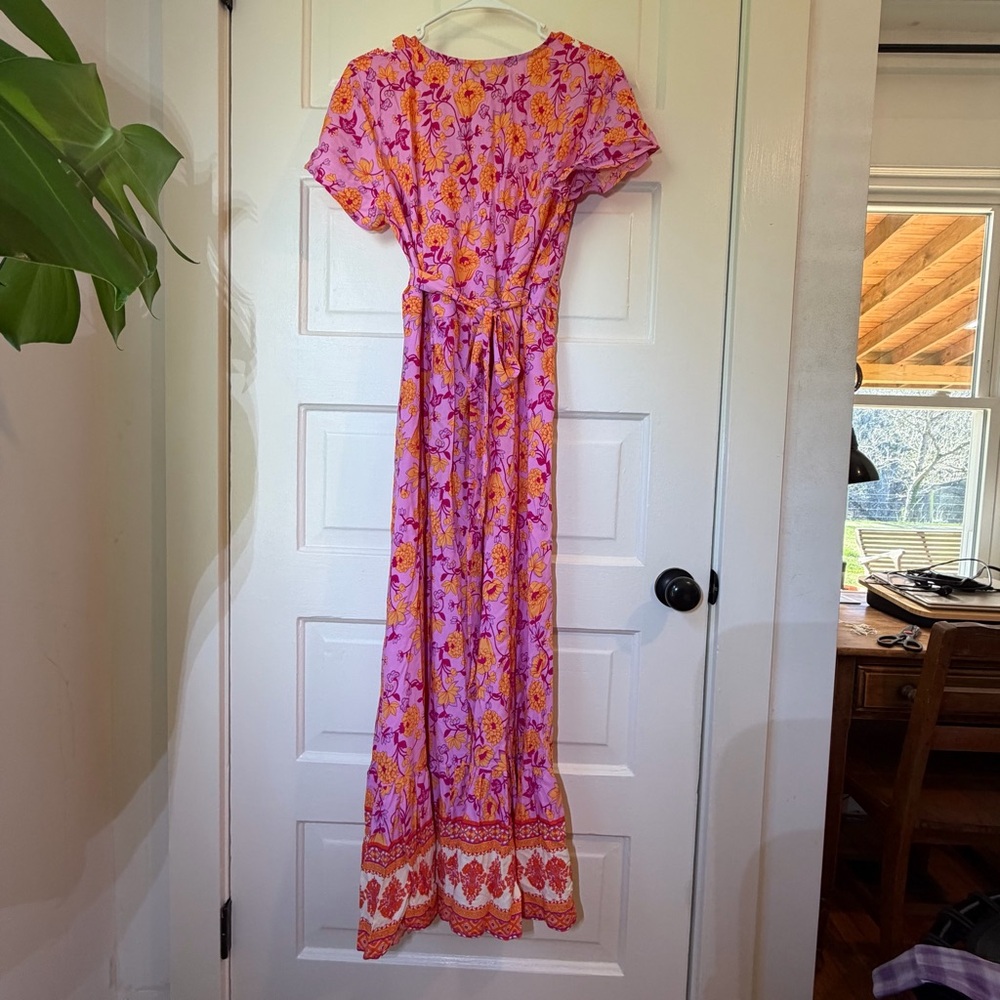 Zesica Pink and Orange Floral Wrap Maxi Dress - Picture 2 of 3